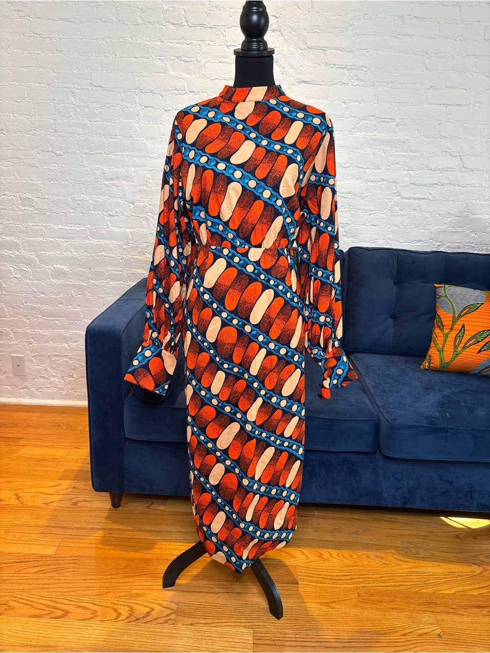 Ofuure Bold Orange & Blue African Patterned Maxi Dress - XL